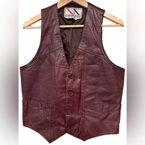 Chess King Vintage 1970s Genuine Leather Burgundy Vest Size M Western Rodeo